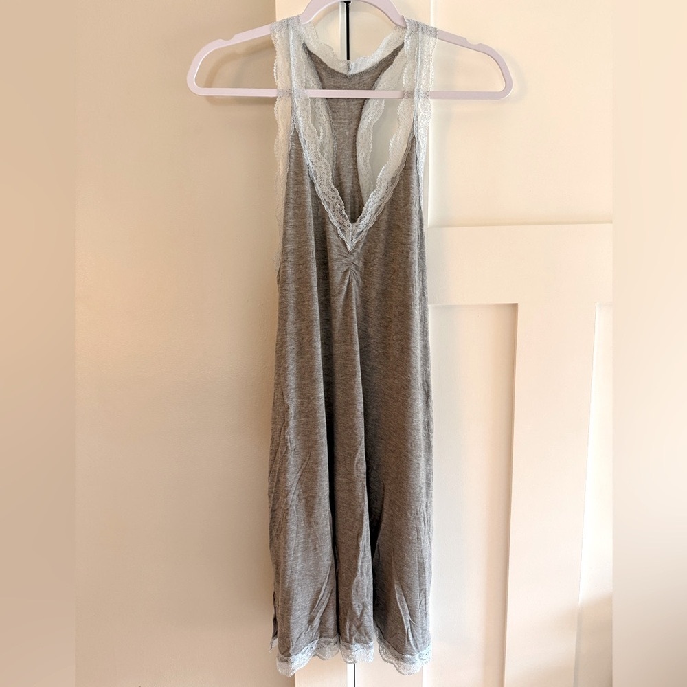 Honeydew Intimates Heather Gray Light Blue Lace Racerback Sleep Chemise Large